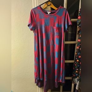 Lularoe Carly Dress Geometric blue and fuschia size Small